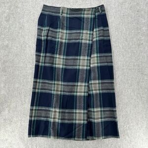 VTG Eddie Bauer Wrap Skirt‎ Womens Size 20 TALL Plaid Maxi Long Blue Green